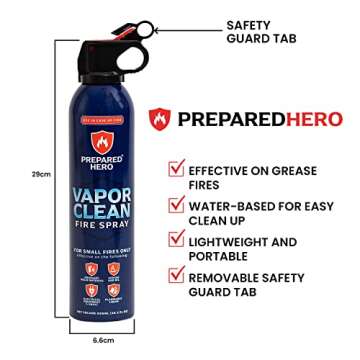 Vapor Clean Fire Spray by Prepared Hero - 2 Pack - Portable Fire Extinguisher for Home, Car, Garage, Kitchen - Works on Electrical, Grease, Battery Fires & More - Compact, Easy to Use