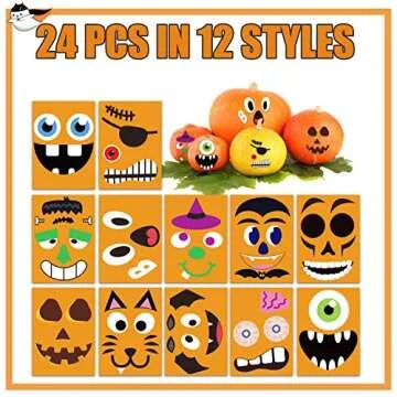 Funnlot Halloween Pumpkin Decorating Kit Crafts Face Stickers Halloween Pumpkin Decor Stickers Jack O Lantern Stickers Pumpkin Stickers for Kids Halloween Party Favors 24 Sheet