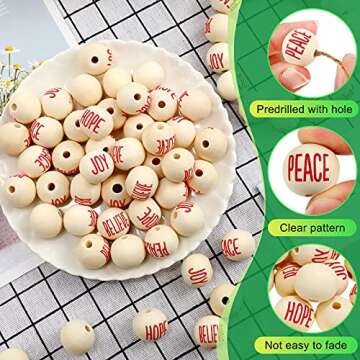 100 Pieces Christmas Wood Beads for DIY Crafts and More