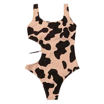 WDIRARA Women's Cow Print Cut Out Rib Knit One Piece Swimsuit Ring Monokini Multicolored M