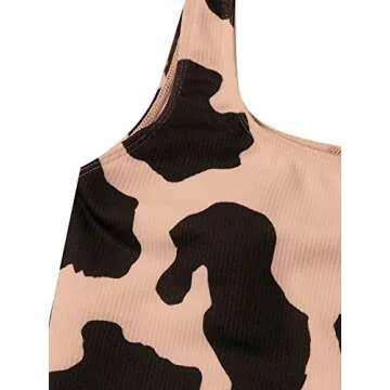 WDIRARA Women's Cow Print Cut Out Rib Knit One Piece Swimsuit Ring Monokini Multicolored M