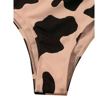 WDIRARA Women's Cow Print Cut Out Rib Knit One Piece Swimsuit Ring Monokini Multicolored M