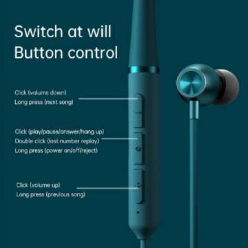 Bluetooth 5.0 Wireless Neckband Headphones, CVC 8.0 Active Noise Canceling Sports IPX4 Waterproof in-Ear HiFi Stereo Headset with Mic, 8 Hours Battery Life,Green
