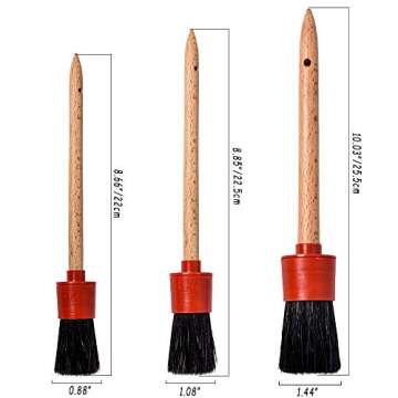 YISHARRY LI Auto Detailing Brush Kit (Set of 3), Natural Boar Hair Mixed Fibre Beech Handle, Automotive Cleaning Brushes Wet & Dry Use Scratch Free for Interior Exterior Leather Emblem Wheel Tire Nut