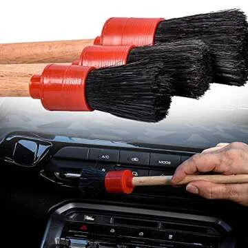 YISHARRY LI Auto Detailing Brush Kit (Set of 3), Natural Boar Hair Mixed Fibre Beech Handle, Automotive Cleaning Brushes Wet & Dry Use Scratch Free for Interior Exterior Leather Emblem Wheel Tire Nut