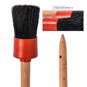 YISHARRY LI Auto Detailing Brush Kit (Set of 3), Natural Boar Hair Mixed Fibre Beech Handle, Automotive Cleaning Brushes Wet & Dry Use Scratch Free for Interior Exterior Leather Emblem Wheel Tire Nut