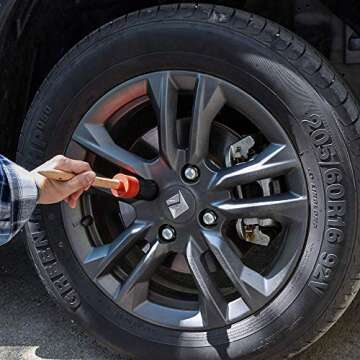 YISHARRY LI Auto Detailing Brush Kit (Set of 3), Natural Boar Hair Mixed Fibre Beech Handle, Automotive Cleaning Brushes Wet & Dry Use Scratch Free for Interior Exterior Leather Emblem Wheel Tire Nut