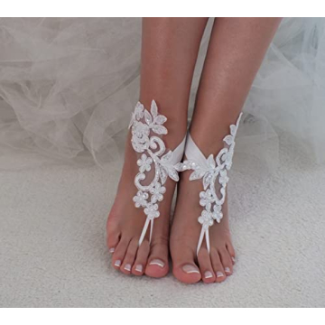 Elegant Ruolai Beach Crochet Barefoot Sandals for Weddings