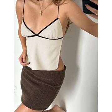Mioliknya Y2K Women Cute Crop Top Spaghetti Strap Sleeveless Camisole Backless Tie Up Vest Sexy Summer Blouse (A-White, Medium)