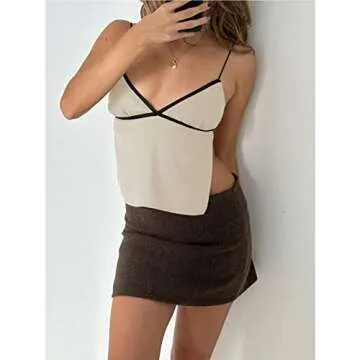 Mioliknya Y2K Women Cute Crop Top Spaghetti Strap Sleeveless Camisole Backless Tie Up Vest Sexy Summer Blouse (A-White, Medium)
