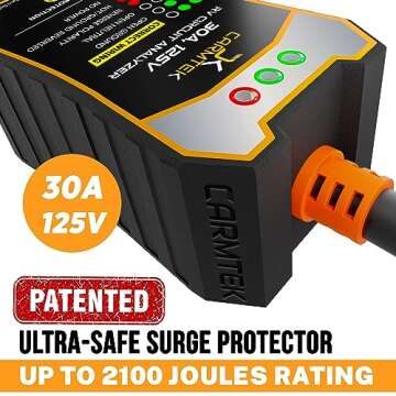 CARMTEK RV Surge Protector 30 Amp - Circuit Analyzer & Surge Protection with Grip Handles