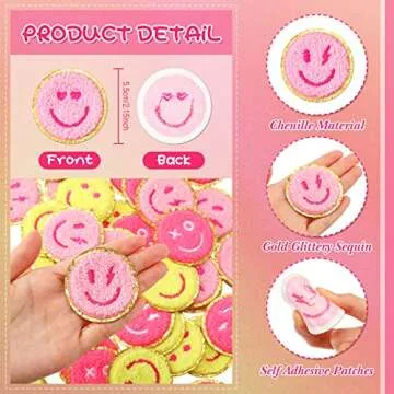 48 Happy Face Iron-On Patches Self-Adhesive for DIY Projects