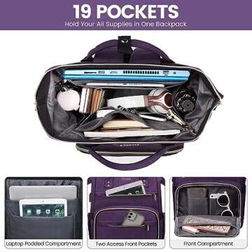 LOVEVOOK Laptop Backpack for Women,15.6 Inch Professional Womens Travel Backpack Purse Computer Laptop Bag Nurse Teacher Backpack,Waterproof Work Bags Carry on Back Pack with USB Port,Dark Purple