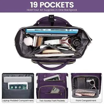 LOVEVOOK Laptop Backpack for Women,15.6 Inch Professional Womens Travel Backpack Purse Computer Laptop Bag Nurse Teacher Backpack,Waterproof Work Bags Carry on Back Pack with USB Port,Dark Purple
