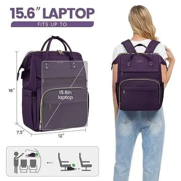 LOVEVOOK Laptop Backpack for Women,15.6 Inch Professional Womens Travel Backpack Purse Computer Laptop Bag Nurse Teacher Backpack,Waterproof Work Bags Carry on Back Pack with USB Port,Dark Purple