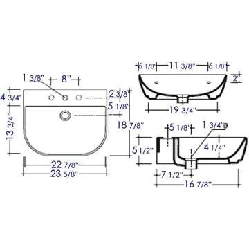 ALFI AB111 D-Bowl Porcelain Wall Mounted Bath Sink