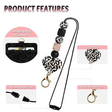 Teacher Lanyard for ID Badges and Keys, Cute Safety Breakaway Beaded Lanyards for Women, Nurses, Stu...