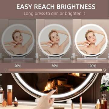 Hasipu Vanity Mirror with Lights, 23.6" LED Makeup Mirror, Lighted Makeup Mirror with Lights, Smart Touch Control 3 Colors Dimmable Round Mirror 360°Rotation White