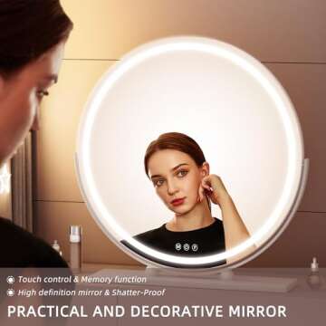 Hasipu Vanity Mirror with Lights, 23.6" LED Makeup Mirror, Lighted Makeup Mirror with Lights, Smart Touch Control 3 Colors Dimmable Round Mirror 360°Rotation White