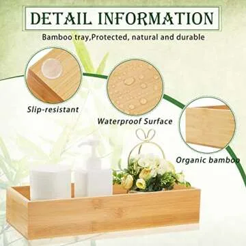 2 Pcs Bamboo Bathroom Tray Toilet Paper Storage Toilet Tank Tray Toilet Tissue Holder Organizer Box Basket for Tank Kitchen Counter (15 x 6 x 3 Inch)