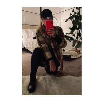 PUWEI Women's Long Flannel Plaid Jacket Shacket Cozy Lapel Button Down Shirt Jacket Fuzzy Trench Coat(1448-Coffee-M)