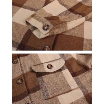 PUWEI Women's Long Flannel Plaid Jacket Shacket Cozy Lapel Button Down Shirt Jacket Fuzzy Trench Coat(1448-Coffee-M)