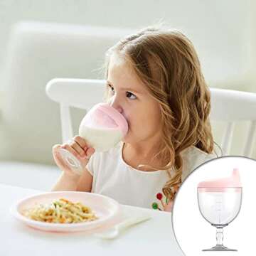 KFT Baby Sippy Cup Wine Glass - Fun No Spill Plastic Goblet for Kids - Perfect Beverage Mug with Lid for Birthday Parties and Celebrations - Ideal for Milk, Juice, and More! (Pink, 1)