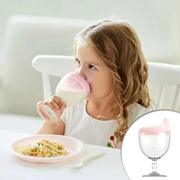 KFT Baby Sippy Cup Wine Glass - Fun No Spill Plastic Goblet for Kids - Perfect Beverage Mug with Lid for Birthday Parties and Celebrations - Ideal for Milk, Juice, and More! (Pink, 1)