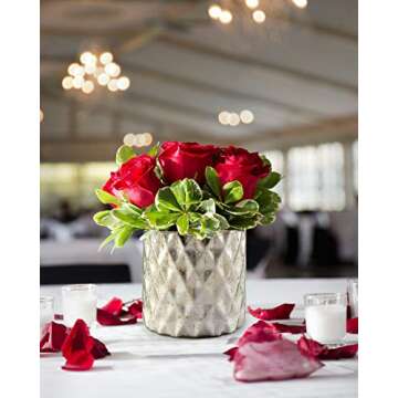 Serene Spaces Living Silver Diamond Mercury Cylinder Vase - Handmade Mercury Glass Finish & Vintage Style, Ideal for Home Decor, Weddings, Events, Measures 5” Tall x 5" Diameter