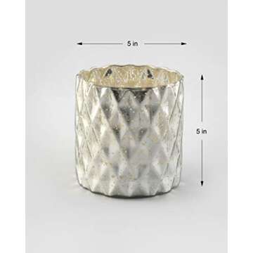 Serene Spaces Living Silver Diamond Mercury Cylinder Vase - Handmade Mercury Glass Finish & Vintage Style, Ideal for Home Decor, Weddings, Events, Measures 5” Tall x 5" Diameter