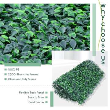 Hedge Maze Grass Wall Panels 12pc 20" x 20" Greenery Wall with UV Protection Boxwood Panels Grass Wall Backdrop Durable Green Wall Decor Suitable for Events, Indoor, Outdoor Decor