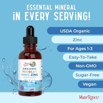 USDA Organic Toddler Liquid Zinc Drops by MaryRuth's | Zinc Sulfate | Immune Support Supplement| Skin Health | Vegan | Formulated for Ages 1-3 | Delicious Berry Flavor | 1 Month Supply | 2 Fl Oz