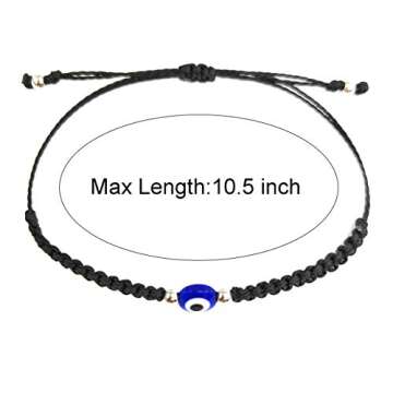 Jewanfix Evil Eye String Bracelets Handmade Black String Evil Eye Bracelet for Women Men Teen Girls Boys 2pcs