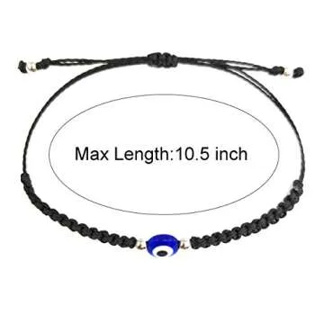 Jewanfix Evil Eye String Bracelets Handmade Black String Evil Eye Bracelet for Women Men Teen Girls Boys 2pcs