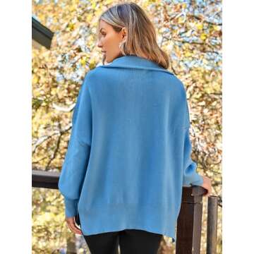 LILLUSORY Women's Oversized Sweaters 2024 Fall Fashion Zipper Up Collared Sweatshirts Knit Pullover Tops Outfits Clothes Lakeblue S