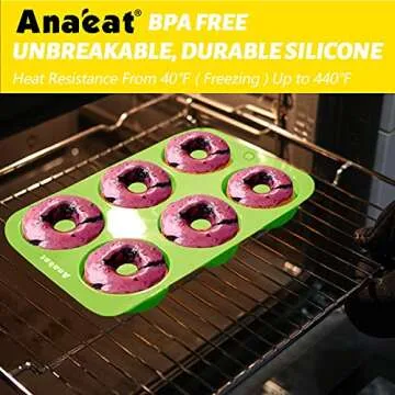 Anaeat 2 Pack Donut Pan Silicone Baking Mold, Just Pop Out! Non-Stick Doughnuts Baking Pans BPA Free for 6 Full-Size Donuts, Muffins, Cake Biscuit Bagels - Easy Clean, Oven, Dishwasher Safe (Green)