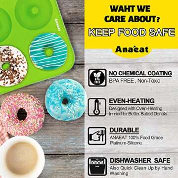 Anaeat 2 Pack Donut Pan Silicone Baking Mold, Just Pop Out! Non-Stick Doughnuts Baking Pans BPA Free for 6 Full-Size Donuts, Muffins, Cake Biscuit Bagels - Easy Clean, Oven, Dishwasher Safe (Green)