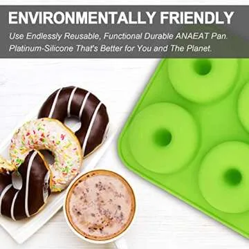 Anaeat 2 Pack Donut Pan Silicone Baking Mold, Just Pop Out! Non-Stick Doughnuts Baking Pans BPA Free for 6 Full-Size Donuts, Muffins, Cake Biscuit Bagels - Easy Clean, Oven, Dishwasher Safe (Green)
