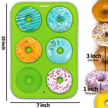 Anaeat 2 Pack Donut Pan Silicone Baking Mold, Just Pop Out! Non-Stick Doughnuts Baking Pans BPA Free for 6 Full-Size Donuts, Muffins, Cake Biscuit Bagels - Easy Clean, Oven, Dishwasher Safe (Green)