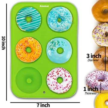 Anaeat 2 Pack Donut Pan Silicone Baking Mold, Just Pop Out! Non-Stick Doughnuts Baking Pans BPA Free for 6 Full-Size Donuts, Muffins, Cake Biscuit Bagels - Easy Clean, Oven, Dishwasher Safe (Green)