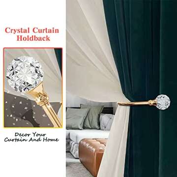 KOLAKO Curtain Holdbacks, Crystal Curtain Tieback Hooks Gold Metal Decorative Drapery Curtain Holder Window Treatment Holdback for Home Office