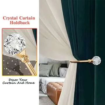 KOLAKO Curtain Holdbacks, Crystal Curtain Tieback Hooks Gold Metal Decorative Drapery Curtain Holder Window Treatment Holdback for Home Office