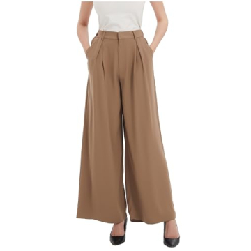 Tronjori Women High Waist Casual Wide Leg Long Palazzo Work Dress Pants
