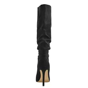 LISHAN Classic Rouched Pointed Toe Slouch Mid Calf Boots