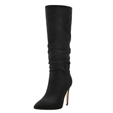 LISHAN Classic Rouched Pointed Toe Slouch Mid Calf Boots