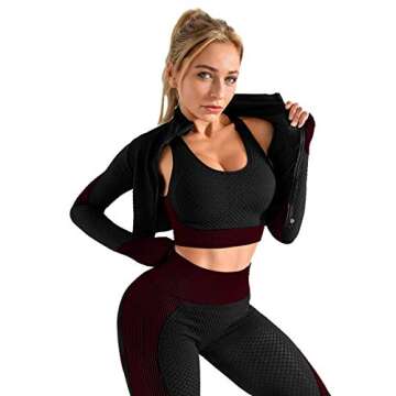 OLCHEE Women 3 Piece Workout Outfit Set Sports Bra Jacket and Legging Purplish L