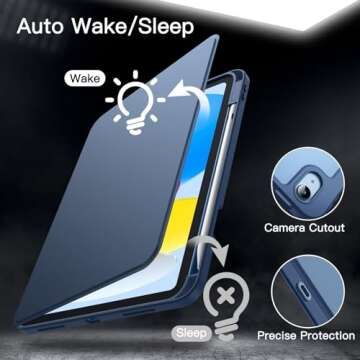 JETech Rotating Case for iPad 10 (10.9-Inch, 2022 Model, 10th Generation) with Pencil Holder, 360 Degree Rotation Protective Stand Cover Clear Back, Auto Wake/Sleep (Navy)