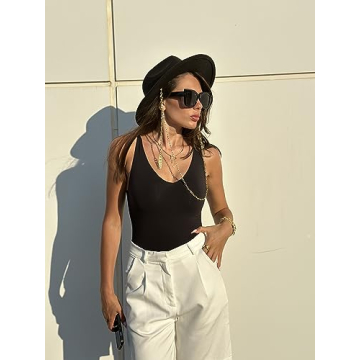 SUUKSESS Women's V Neck Backless Bodysuit Soft Stretchy