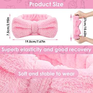 Molain Bowknot Hairband for Women, Coral Fleece Elastic Headband for Washing Face Shower Sports Beau...