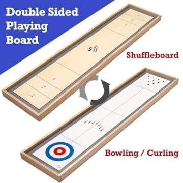Sterling Games Tabletop Shuffleboard, Bowling and Curling 3 in 1 Combo Game Set, Two Sided Wooden Ar...